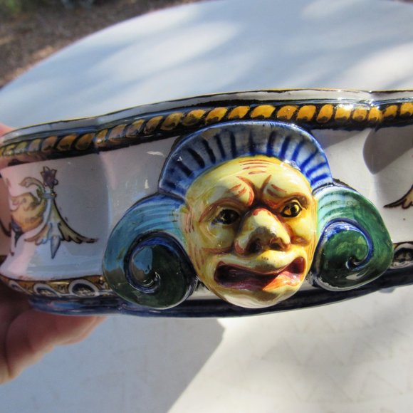 Antique French Faience MAJOLICA Serving Dish Mythical Creatures SIGNED - Picture 7 of 8